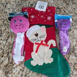 Cat Lover Gift Set For Cats - Cat Stocking With Two Crinkle Toys